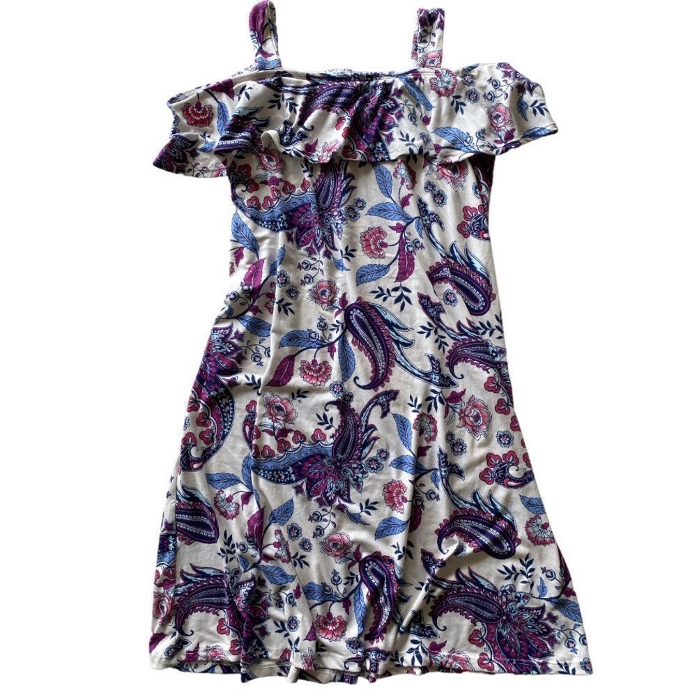 FRENCH CONNECTION White Floral Butter-Soft Stretch Ruffle Midi Dress Size S